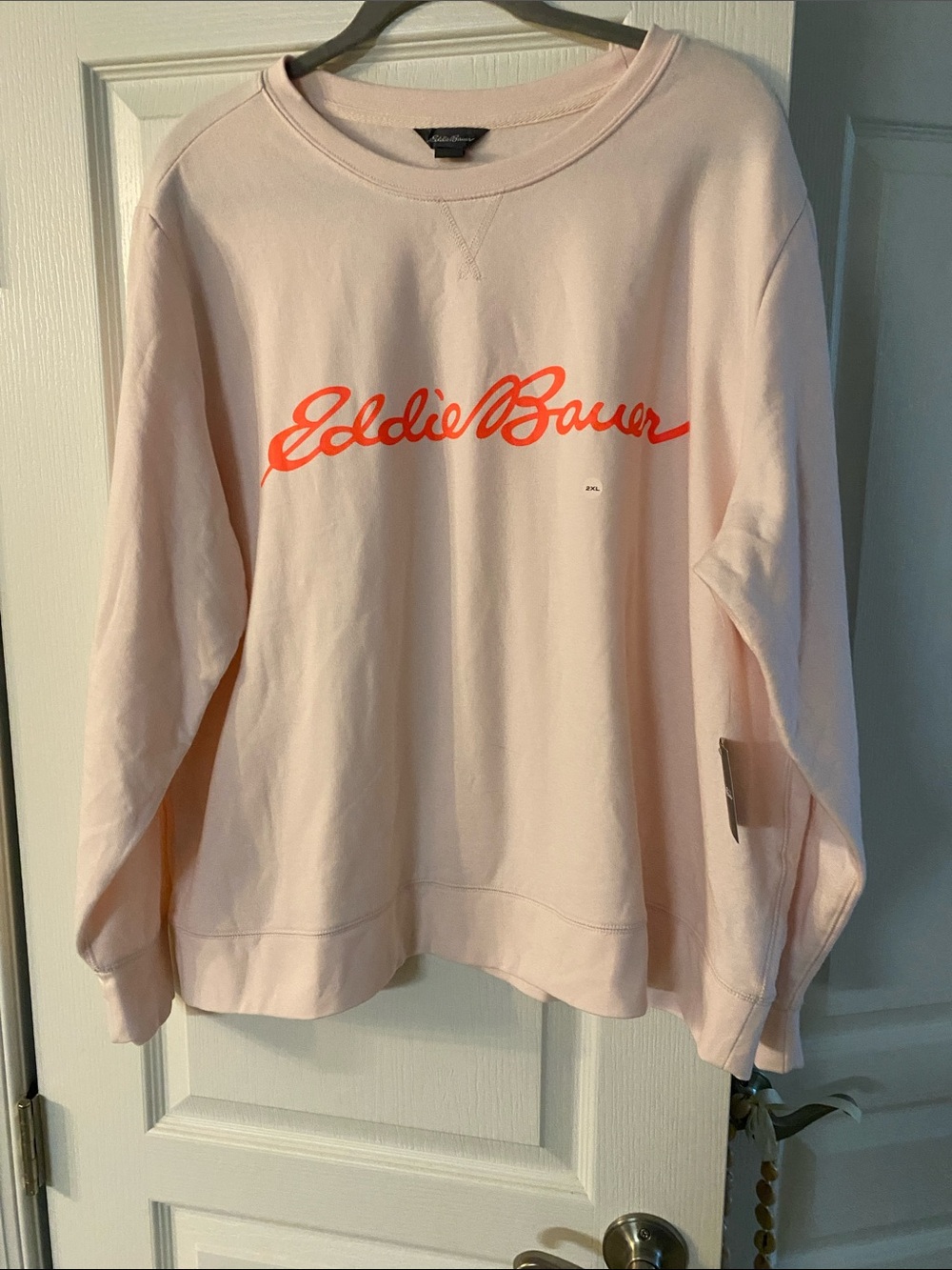 Eddie Bauer Light Pink Crewneck with Bright Orange Script
